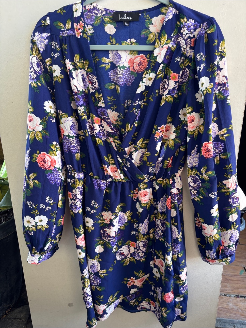 Lulu's Navy Floral Wrap Dress with Pink and Purple Blooms